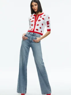 Alice and Olivia DARODA KISS CREWNECK CROPPED CARDIGAN SOFT WHITE MULTI*FEATURED SHOPS | FEATURED SHOPS | CLOTHING