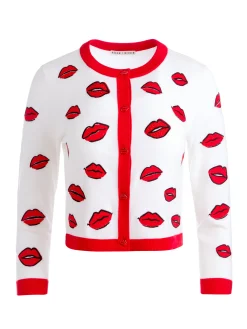 Alice and Olivia DARODA KISS CREWNECK CROPPED CARDIGAN SOFT WHITE MULTI*FEATURED SHOPS | FEATURED SHOPS | CLOTHING