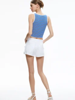 Alice and Olivia DARYN BUTTON FRONT CROPPED TANK WHITE/SAPPHIRE*CLOTHING