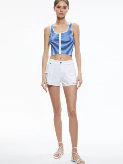 Alice and Olivia DARYN BUTTON FRONT CROPPED TANK WHITE/SAPPHIRE*CLOTHING