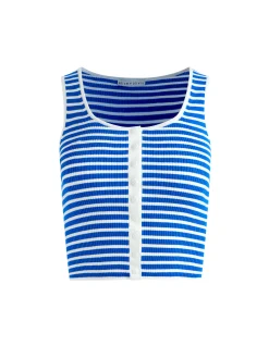 Alice and Olivia DARYN BUTTON FRONT CROPPED TANK WHITE/SAPPHIRE*CLOTHING
