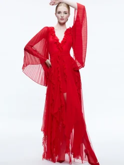 Alice and Olivia DAY SUNBURST SLEEVE MAXI DRESS PERFECT RUBY*DRESSES | DRESSES | CLOTHING