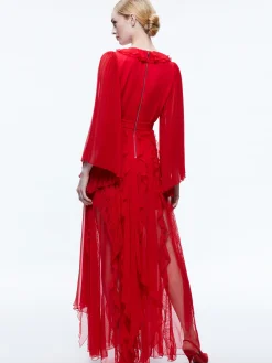 Alice and Olivia DAY SUNBURST SLEEVE MAXI DRESS PERFECT RUBY*DRESSES | DRESSES | CLOTHING