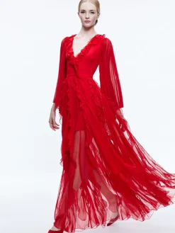 Alice and Olivia DAY SUNBURST SLEEVE MAXI DRESS PERFECT RUBY*DRESSES | DRESSES | CLOTHING