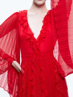 Alice and Olivia DAY SUNBURST SLEEVE MAXI DRESS PERFECT RUBY*DRESSES | DRESSES | CLOTHING