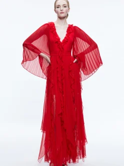 Alice and Olivia DAY SUNBURST SLEEVE MAXI DRESS PERFECT RUBY*DRESSES | DRESSES | CLOTHING