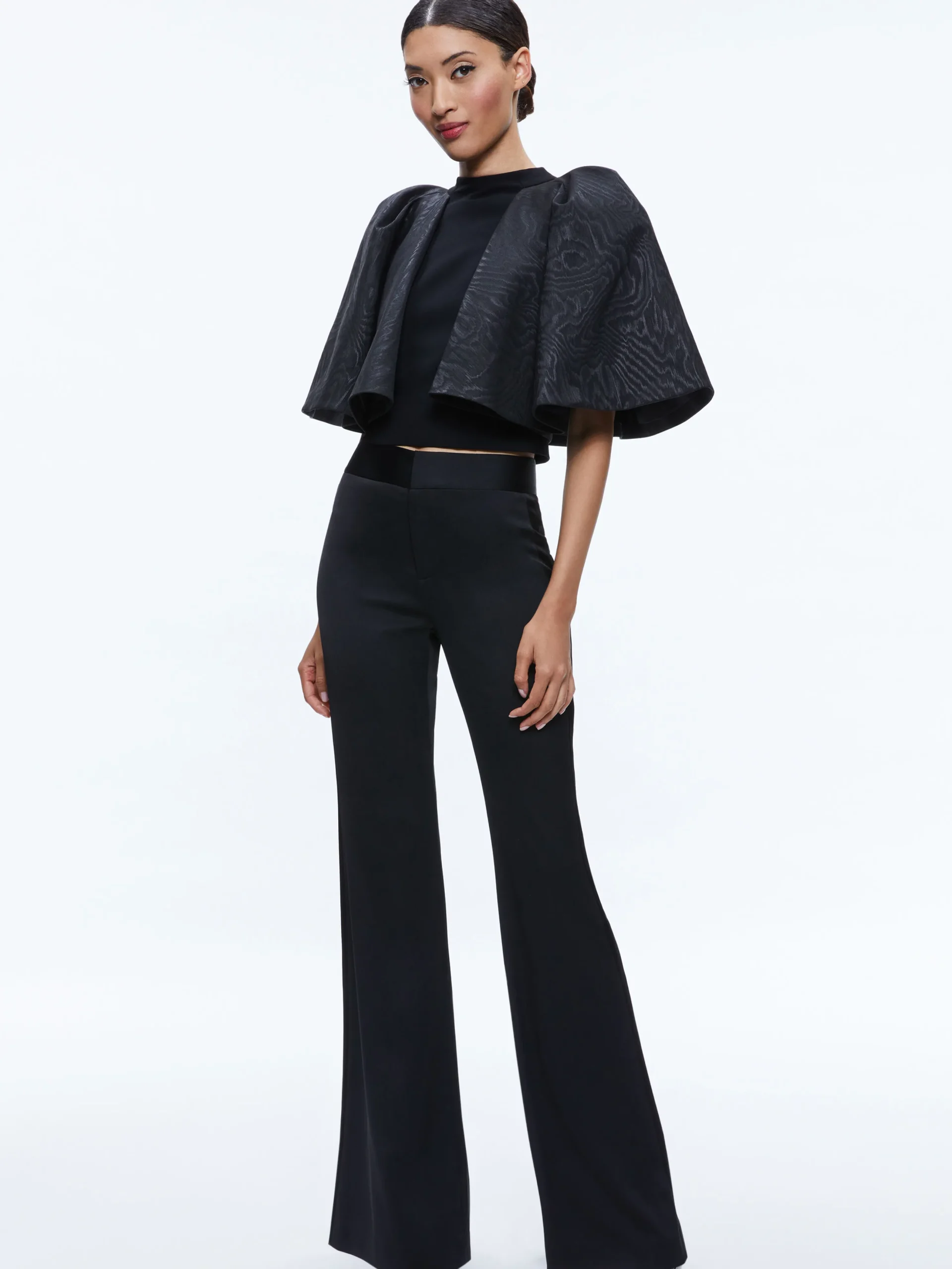 Alice and Olivia DEANNA HIGH RISE SIDE STRIPE PANT BLACK*CLOTHING