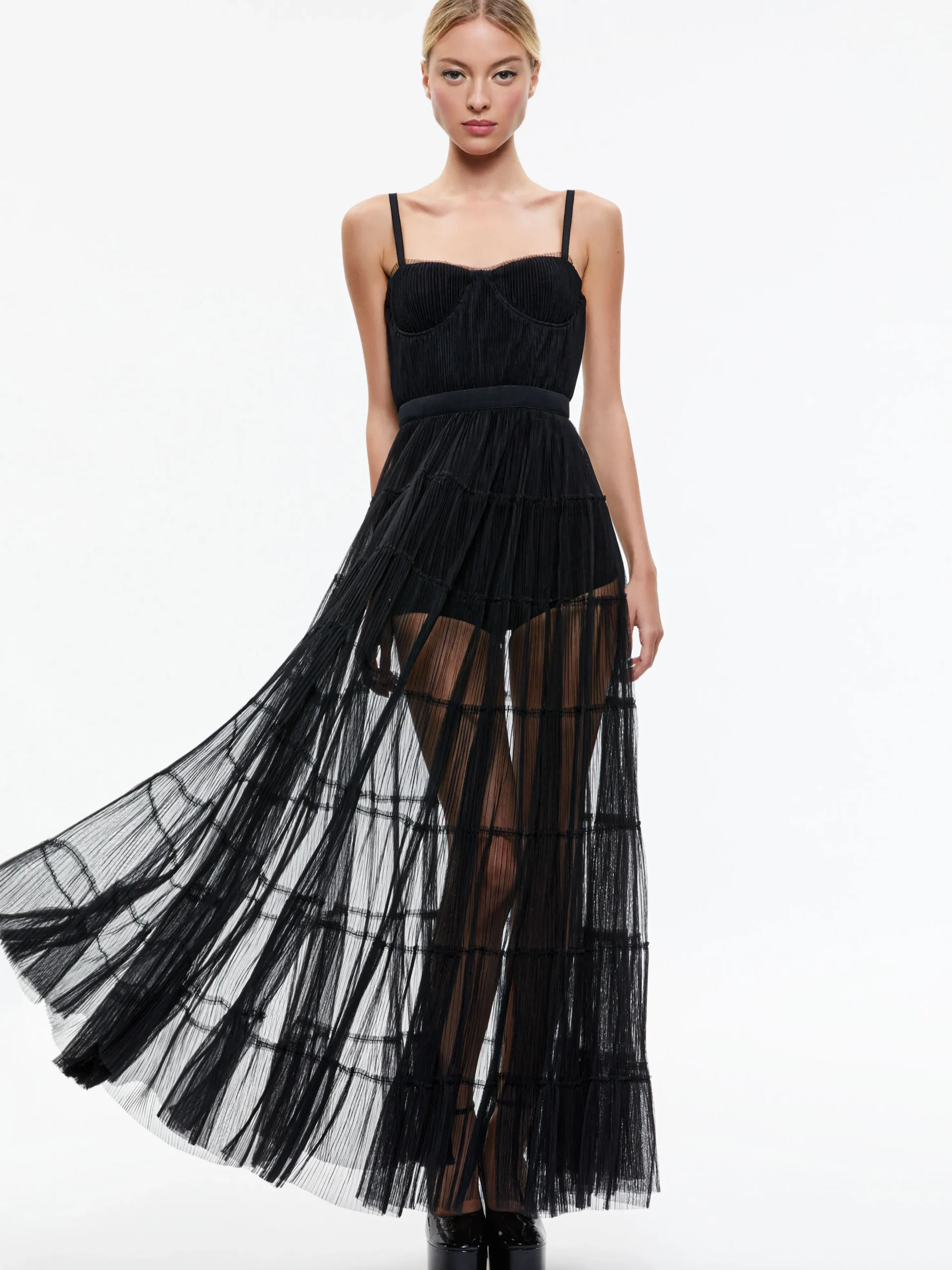 Alice and Olivia DEENA PLEATED MAXI DRESS WITH HOT PANT BLACK*DRESSES | DRESSES | CLOTHING