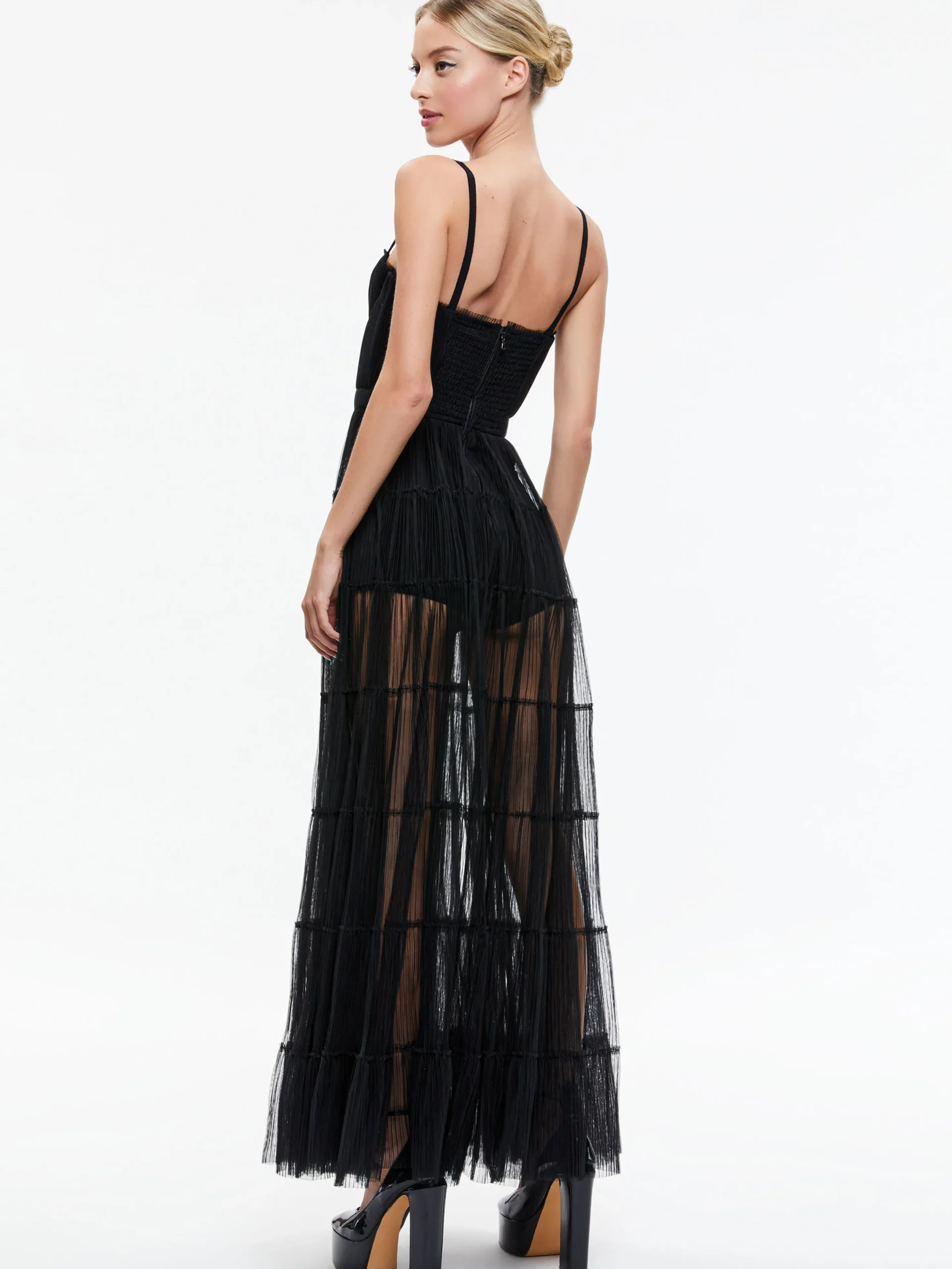 Alice and Olivia DEENA PLEATED MAXI DRESS WITH HOT PANT BLACK*DRESSES | DRESSES | CLOTHING