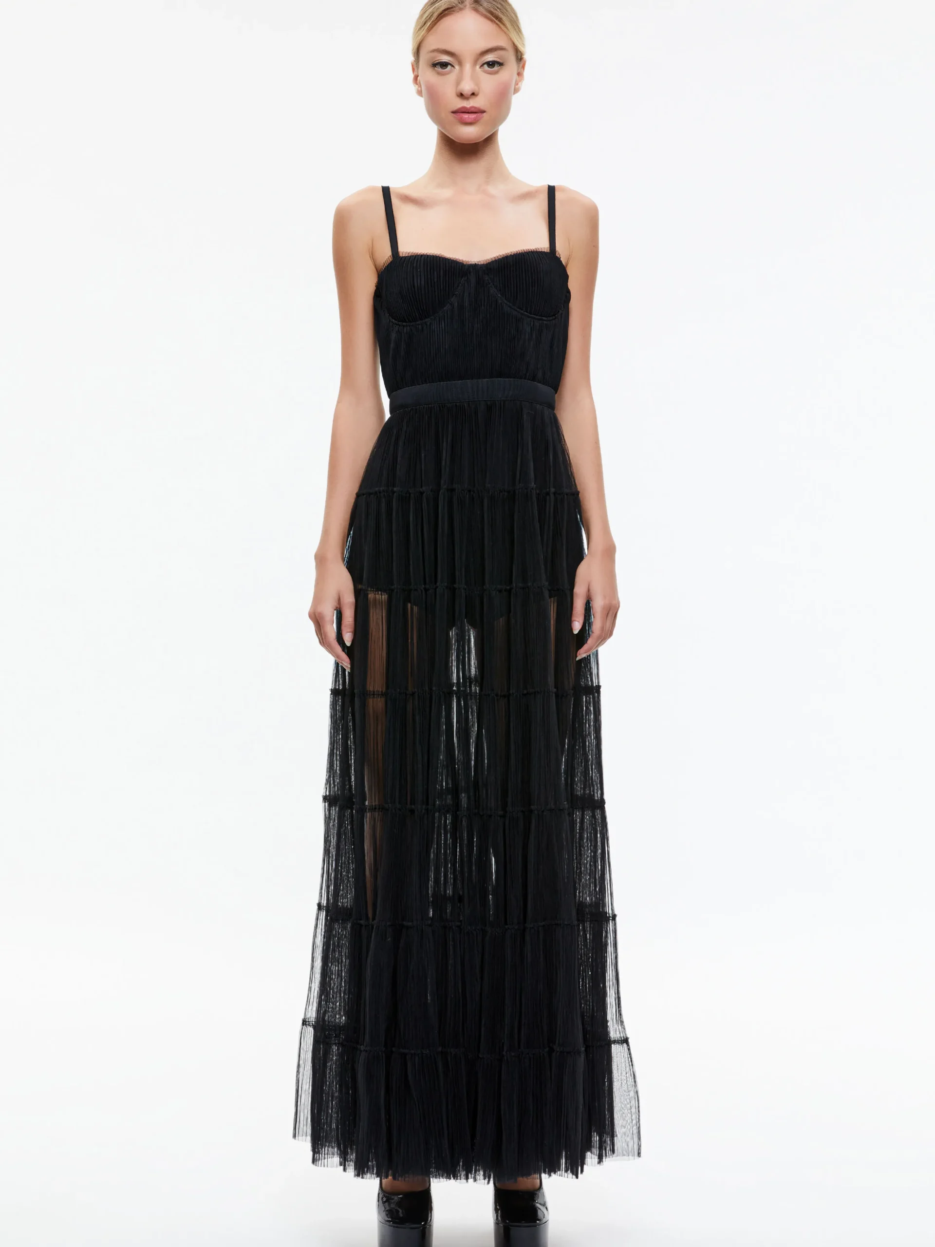 Alice and Olivia DEENA PLEATED MAXI DRESS WITH HOT PANT BLACK*DRESSES | DRESSES | CLOTHING