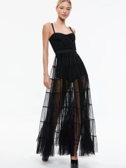 Alice and Olivia DEENA PLEATED MAXI DRESS WITH HOT PANT BLACK*DRESSES | DRESSES | CLOTHING