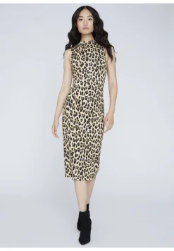 Alice and Olivia DELORA FITTED MOCK NECK DRESS TEXTURED LEOPARD*DRESSES | CLOTHING