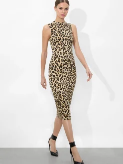 Alice and Olivia DELORA FITTED MOCK NECK DRESS TEXTURED LEOPARD*DRESSES | CLOTHING