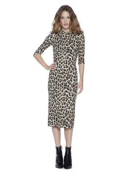 Alice and Olivia DELORA FITTED MOCK NECK MIDI DRESS TEXTURED LEOPARD*DRESSES | CLOTHING
