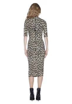 Alice and Olivia DELORA FITTED MOCK NECK MIDI DRESS TEXTURED LEOPARD*DRESSES | CLOTHING