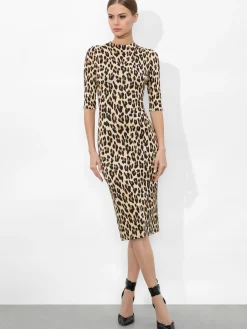 Alice and Olivia DELORA FITTED MOCK NECK MIDI DRESS TEXTURED LEOPARD*DRESSES | CLOTHING