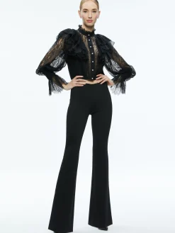 Alice and Olivia DELPHA RUFFLE LACE BLOUSON SLEEVE CROPPED TOP BLACK*FEATURED SHOPS | CLOTHING