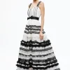 Alice and Olivia DENITA BUSTIER RUFFLE GOWN CREAM/BLACK*DRESSES | DRESSES | CLOTHING