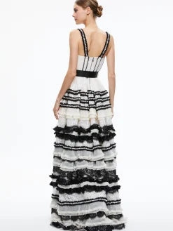 Alice and Olivia DENITA BUSTIER RUFFLE GOWN CREAM/BLACK*DRESSES | DRESSES | CLOTHING