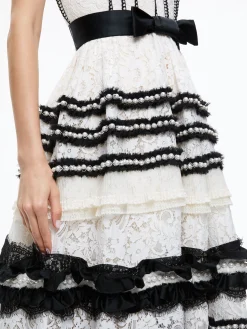 Alice and Olivia DENITA BUSTIER RUFFLE GOWN CREAM/BLACK*DRESSES | DRESSES | CLOTHING