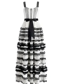 Alice and Olivia DENITA BUSTIER RUFFLE GOWN CREAM/BLACK*DRESSES | DRESSES | CLOTHING