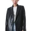 Alice and Olivia DENNY VEGAN LEATHER NOTCH COLLAR BLAZER BLACK*CLOTHING