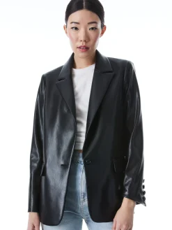 Alice and Olivia DENNY VEGAN LEATHER NOTCH COLLAR BLAZER BLACK*CLOTHING
