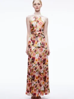 Alice and Olivia DITA TIE NECK HALTER DRESS JUNIPER FLORAL ROSE*DRESSES | DRESSES | CLOTHING