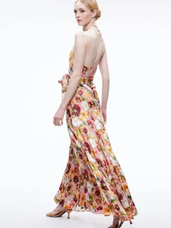 Alice and Olivia DITA TIE NECK HALTER DRESS JUNIPER FLORAL ROSE*DRESSES | DRESSES | CLOTHING