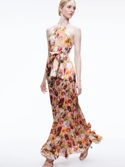 Alice and Olivia DITA TIE NECK HALTER DRESS JUNIPER FLORAL ROSE*DRESSES | DRESSES | CLOTHING