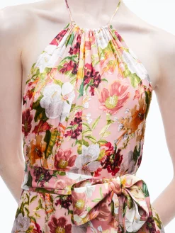 Alice and Olivia DITA TIE NECK HALTER DRESS JUNIPER FLORAL ROSE*DRESSES | DRESSES | CLOTHING
