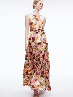 Alice and Olivia DITA TIE NECK HALTER DRESS JUNIPER FLORAL ROSE*DRESSES | DRESSES | CLOTHING