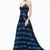 Alice and Olivia DOMENICA SEQUIN GOWN DRESS SAPPHIRE/BLACK STRIPE*DRESSES | DRESSES | CLOTHING