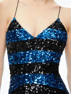 Alice and Olivia DOMENICA SEQUIN GOWN DRESS SAPPHIRE/BLACK STRIPE*DRESSES | DRESSES | CLOTHING