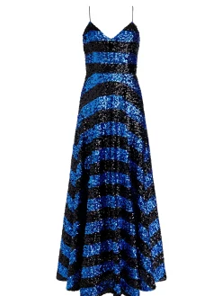 Alice and Olivia DOMENICA SEQUIN GOWN DRESS SAPPHIRE/BLACK STRIPE*DRESSES | DRESSES | CLOTHING