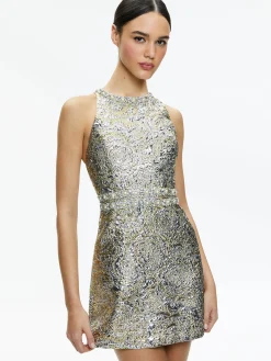 Alice and Olivia DRU CREW NECK MINI DRESS SILVER/GOLD*DRESSES | DRESSES | CLOTHING