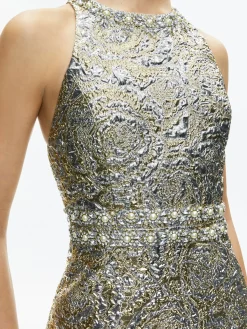 Alice and Olivia DRU CREW NECK MINI DRESS SILVER/GOLD*DRESSES | DRESSES | CLOTHING