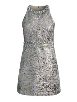 Alice and Olivia DRU CREW NECK MINI DRESS SILVER/GOLD*DRESSES | DRESSES | CLOTHING