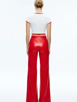 Alice and Olivia DYLAN HIGH WAISTED VEGAN LEATHER WIDE LEG PANT BRIGHT RUBY*FEATURED SHOPS | CLOTHING
