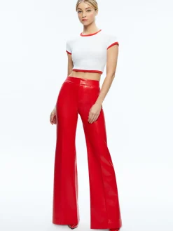 Alice and Olivia DYLAN HIGH WAISTED VEGAN LEATHER WIDE LEG PANT BRIGHT RUBY*FEATURED SHOPS | CLOTHING