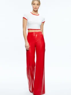 Alice and Olivia DYLAN HIGH WAISTED VEGAN LEATHER WIDE LEG PANT BRIGHT RUBY*FEATURED SHOPS | CLOTHING