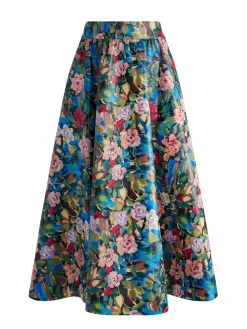 Alice and Olivia EARLA VEGAN LEATHER FLARE SKIRT + ILAN SMOCKED SLEEVE BUTTON FRONT BLOUSE *CLOTHING