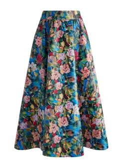 Alice and Olivia EARLA VEGAN LEATHER FLARE SKIRT BREEZE FLORAL*FEATURED SHOPS | CLOTHING