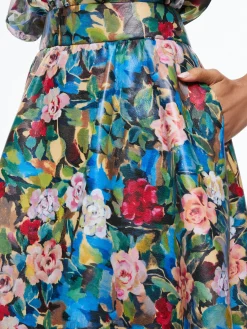 Alice and Olivia EARLA VEGAN LEATHER FLARE SKIRT + ILAN SMOCKED SLEEVE BUTTON FRONT BLOUSE *CLOTHING