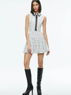 Alice and Olivia ELLIS TWEED BOX PLEAT DRESS OFF WHITE/BLACK*FEATURED SHOPS | FEATURED SHOPS | FEATURED SHOPS | DRESSES | CLOTHING