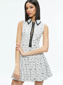 Alice and Olivia ELLIS TWEED BOX PLEAT DRESS OFF WHITE/BLACK*FEATURED SHOPS | FEATURED SHOPS | FEATURED SHOPS | DRESSES | CLOTHING