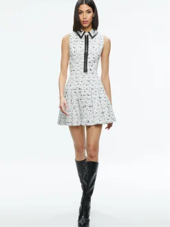Alice and Olivia ELLIS TWEED BOX PLEAT DRESS OFF WHITE/BLACK*FEATURED SHOPS | FEATURED SHOPS | FEATURED SHOPS | DRESSES | CLOTHING