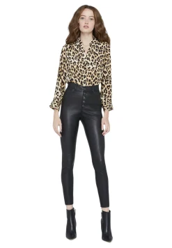 Alice and Olivia ELOISE BUTTON DOWN LEOPARD BLOUSE SPOTTED LEOPARD MULTI*CLOTHING