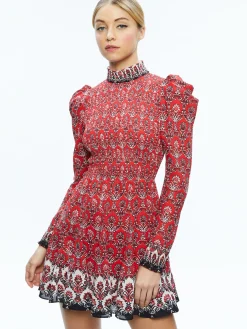 Alice and Olivia ELVIRA SMOCKED BODICE MINI DRESS ALLURE MEDALLION*DRESSES | CLOTHING