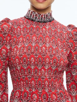 Alice and Olivia ELVIRA SMOCKED BODICE MINI DRESS ALLURE MEDALLION*DRESSES | CLOTHING